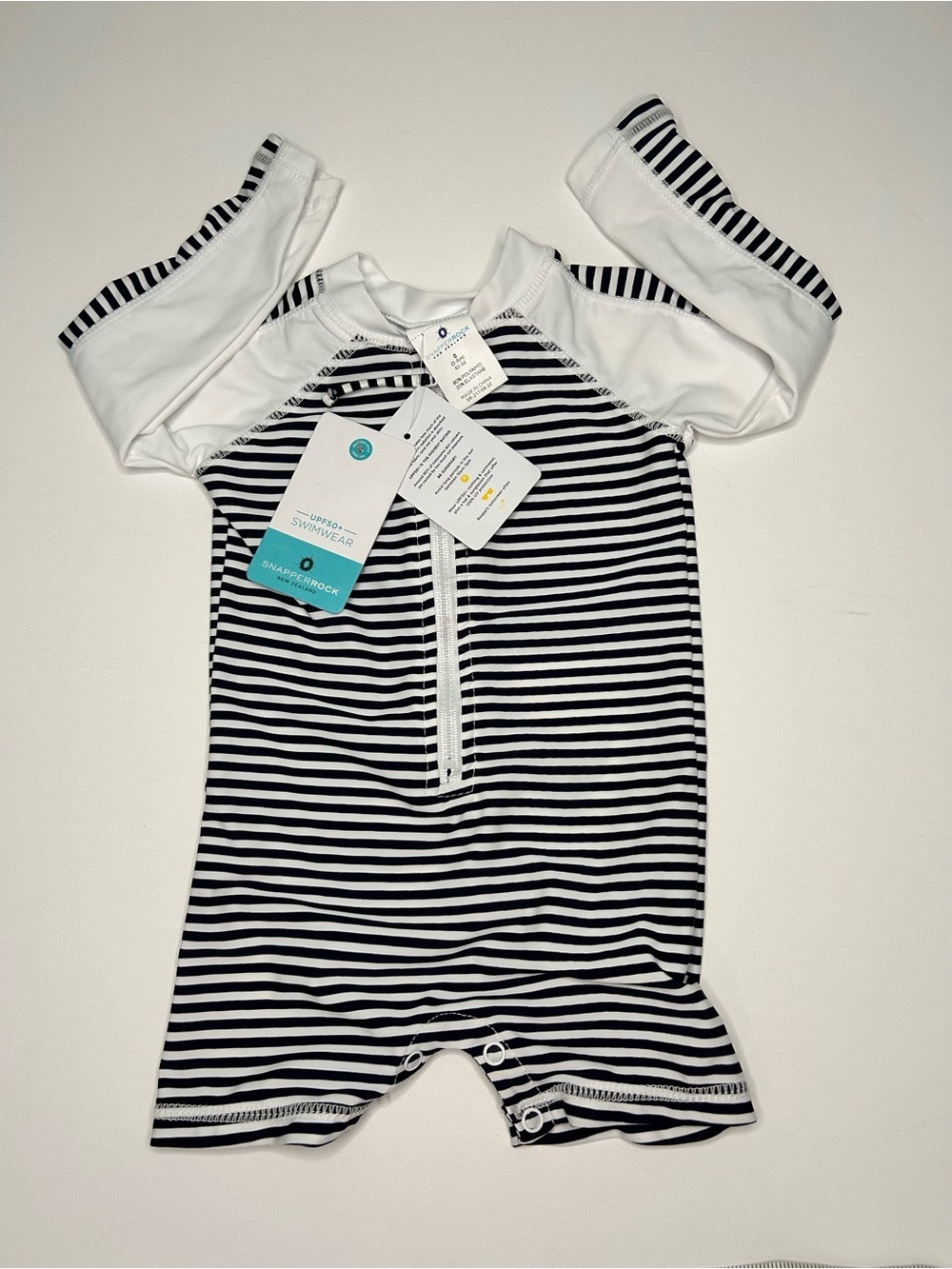 Snapper Rock Black & White Striped Baby Rash Guard One-Piece